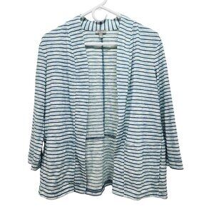 T By Talbots Striped Open front Sweater Cardigan Womens Size XS blue & White